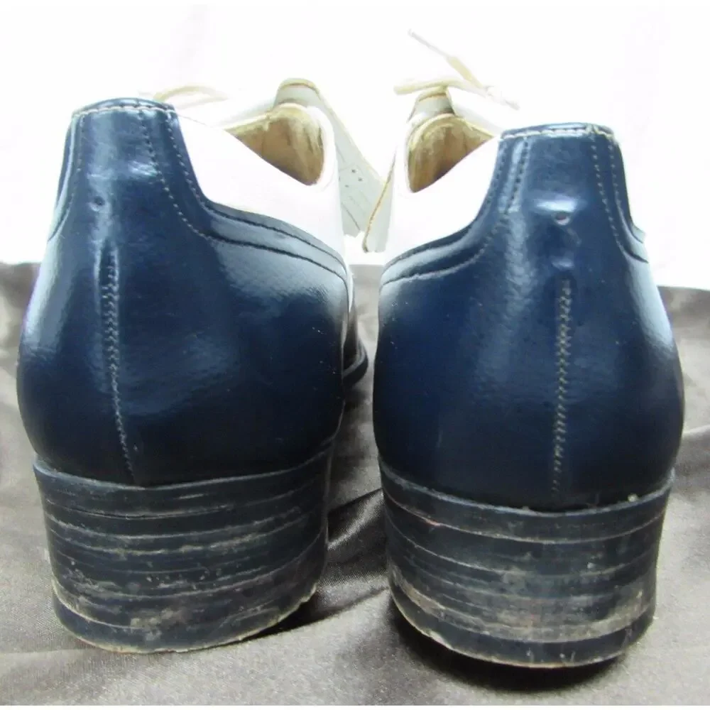 VINTAGE DUPONT CORFAM BLACK WHITE WINGTIP GOLF SHOES WITH CLEATS 6
